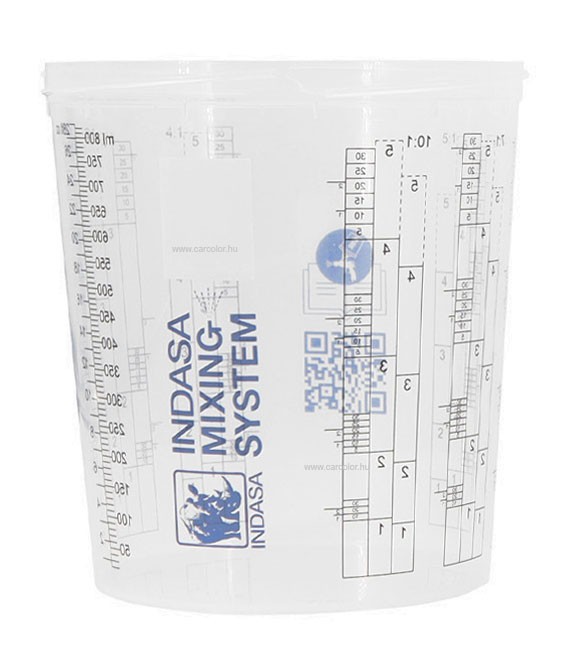 Indasa Műanyag keverőedény tetővel – Skálázott – Oldószerálló (0,8 Liter)